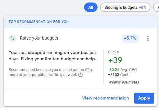 Recommended Settings in Google Ads
