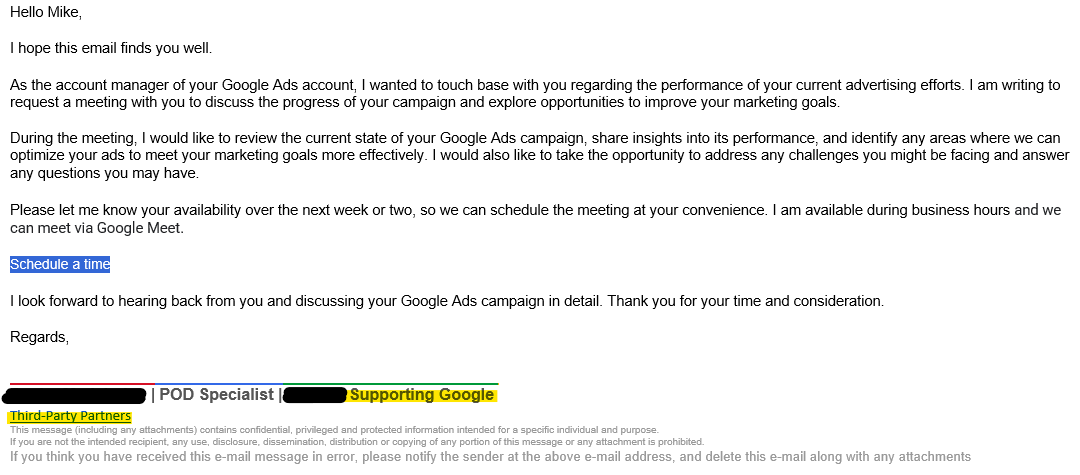 Email from Google Rep